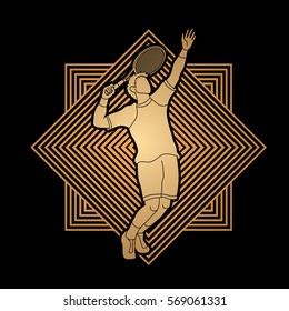 Man tennis player action serve designed on line square background graphic vector.