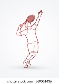 Man tennis player action serve outline graphic vector.