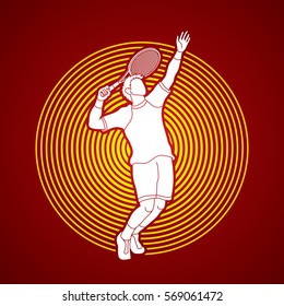Man tennis player action serve designed on circle light background graphic vector.