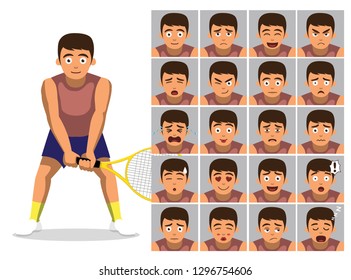 Man Tennis Player Cartoon Emotion Faces Vector Illustration