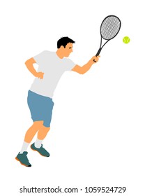 Man tennis player vector illustration isolated on white background. 
Sport tennis silhouette isolated. Man recreation after work, anti stress therapy.