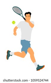 Man tennis player vector illustration isolated on white background. 
Sport tennis silhouette isolated. Man recreation after work, anti stress therapy.