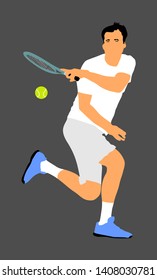 Man tennis player vector illustration isolated on gray background. 
Sport tennis competition isolated. Sportsman recreation after work, anti stress therapy.