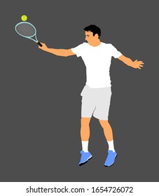 Man tennis player vector illustration isolated on gray background. 
Sport tennis competition. Sportsman recreation after work, anti stress therapy.