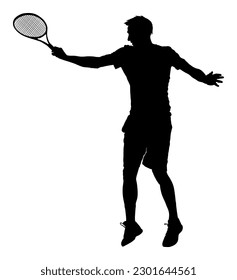 Mann Tennisspieler, Vektorgrafik der Silhouette, einzeln auf weißem Hintergrund. 
Sporttenniswettbewerb. Sportsman Erholungssymbol. Nach der Arbeit Anti-Stress-Therapie.