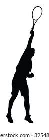 Man tennis player vector silhouette illustration isolated on white background. 
Sport tennis silhouette isolated. Man recreation after work, anti stress therapy.