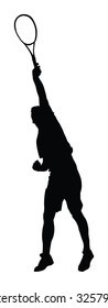 Man tennis player vector silhouette illustration isolated on white background. 
Sport tennis silhouette isolated. Man recreation after work, anti stress therapy.