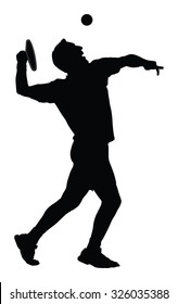 Man tennis player vector silhouette illustration isolated on white background. 
Sport tennis silhouette isolated. Man recreation after work, anti stress therapy.
