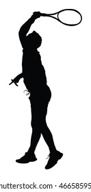 Man tennis player vector silhouette illustration isolated on white background. 
Sport tennis silhouette isolated. Man recreation after work, anti stress therapy.