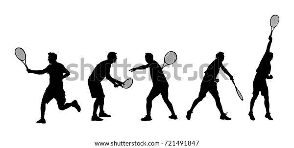 白い背景に男性テニス選手のベクターシルエット スポーツテニスの大きなシルエット 編集可能な別の再作成シルエット 仕事の後の娯楽 抗ストレス療法 のベクター画像素材 ロイヤリティフリー 721491847