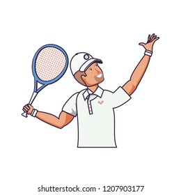 man tennis playing with racket and cap sport