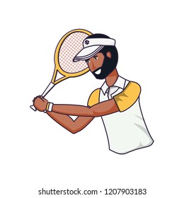 man tennis playing with racket and cap sport