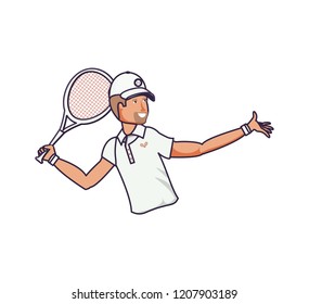 man tennis playing with racket and cap sport