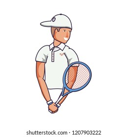 man tennis playing with racket and cap sport