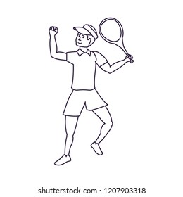 man tennis playing with racket and cap sport