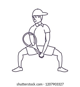 man tennis playing with racket and cap sport