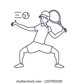 man tennis playing with racket and cap sport