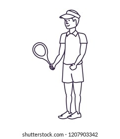 man tennis playing with racket and cap sport