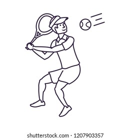 man tennis playing with racket and cap sport