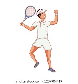 man tennis playing with racket and cap sport