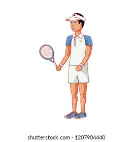 man tennis playing with racket and cap sport