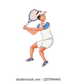 man tennis playing with racket and cap sport