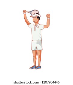 man tennis playing with racket and cap sport