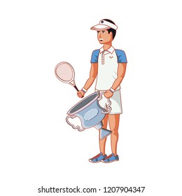man tennis playing with trophy cup