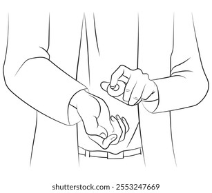 Um homem testando o cheiro de perfume borrifado na mão. Ilustração em formato preto e branco e vetorial. 