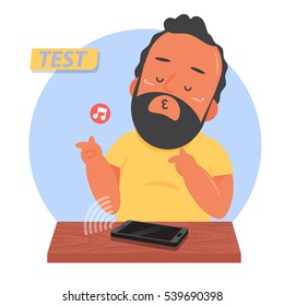 Man testing speaker with new smartphones : Vector ,Illustration