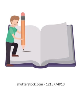 man with text book and pencil avatar character