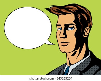 Man with text bubble  pop art style vector illustration. Retro style. Comic book style imitation