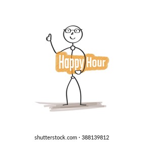 man with text Happy hour on white background