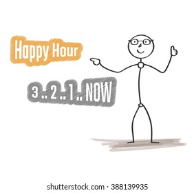 man with text Happy hour on white background