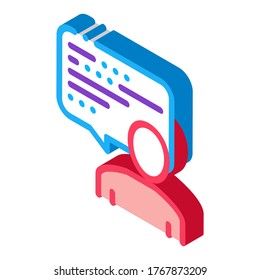 Hombre, Texto En El Vector De Icono De Marco De Cita. Hombre isométrico, signo de cuadro de texto en cita. ilustración de símbolo aislado de color