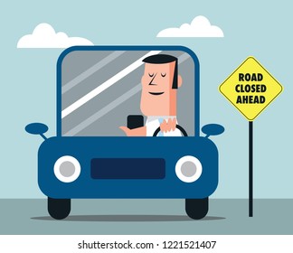 Man texting while driving car
