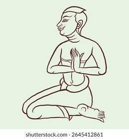 A man in Thai art pose with his hands together vector for illustration, card, decoration