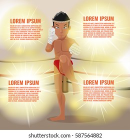 Man Thai Boxing Action Pose Template Vector