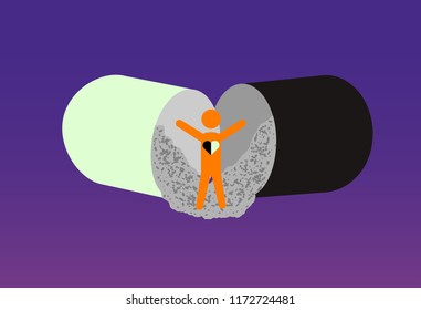 Man that goes out of the capsule. Vector illustration.