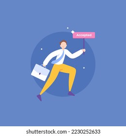 un hombre tan feliz porque ha sido aceptado para el trabajo. carta de solicitud recibida. nuevos empleados o nuevos trabajadores. diseño de concepto de ilustración. elemento de diseño