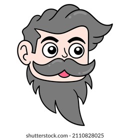 man with thick beard and mustache, vector illustration carton emoticon. doodle icon drawing