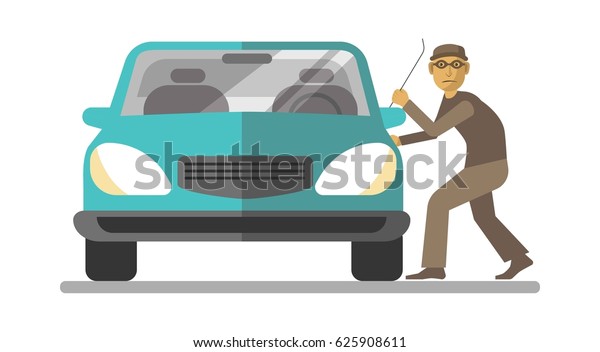 Man thief\
breaking car door isolated on\
white