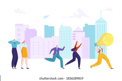 Man thief character, idea plagiarism concept vector illustration. Work bulb theft, business bandit steal businessman property symbol. Flat person run from idea creator, copyright data.