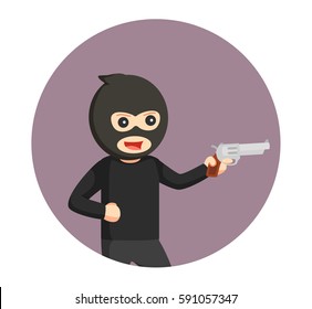 man thief with handgun in circle background