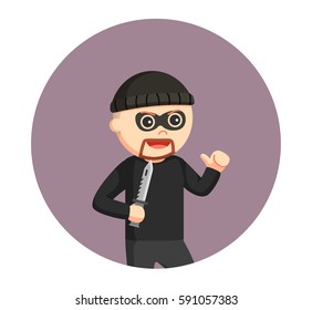 man thief with knife in circle background