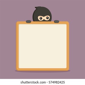 man thief peek from behind empty board