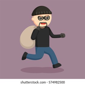 man thief running with sack