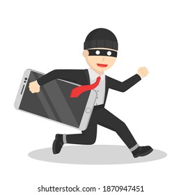 man thief stealing big smartphone design character on white background
