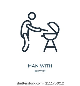 man with  thin line icon. , food linear icons from behavior concept isolated outline sign. Vector illustration symbol element for web design and apps.