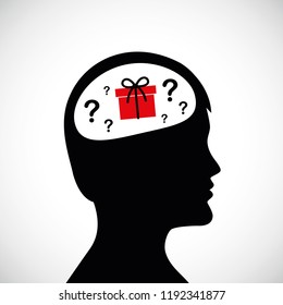man think about gift idea in the head silhouette vector illustration EPS10